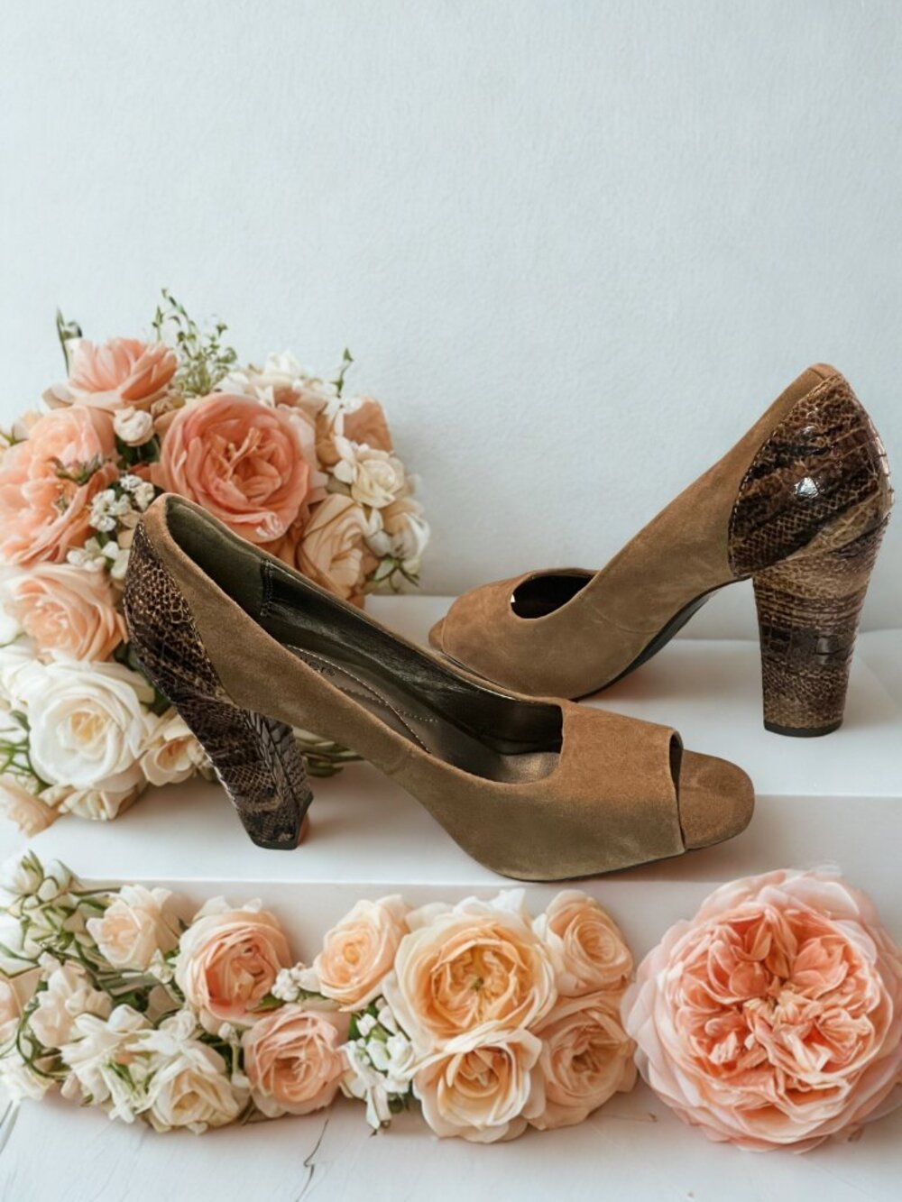 Brown and Tan Opened Toe Suede Pump - Picture 2 of 4